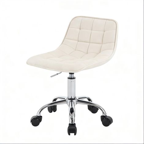 Sedia da ufficio girevole in velluto color crema con ruote e altezza regolabile (1/5)