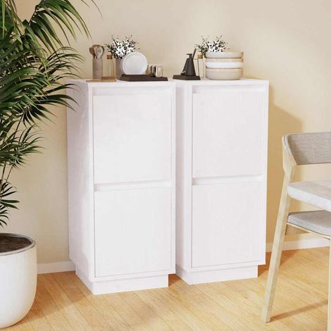 Aparador 2 uds madera maciza de pino blanco 31,5x34x75 cm (1/4)