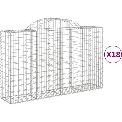 Cestas de gaviones Muro de contención arqueado Valla de jaula 18 piezas 200 x 50 x 120/140 cm Hierro galvanizado Plata 020040498