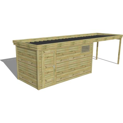 ABRI DE JARDIN bois Pin autoclave 27mm - 7,84x2,14m / 16,8m2 - Bac acier - Abri Français