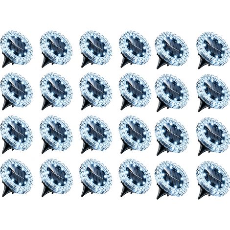 Lot de 24 lampes solaires encastrables – IP44 étanche, lumière blanche – Idéales pour escaliers, terrasse et allée – Jardin et extérieur (1/5)