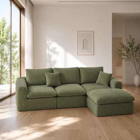 Divano modulare 3 in 1, configurazione a L, divano lineare o letto temporaneo, schiuma e molle, verde (1/5)