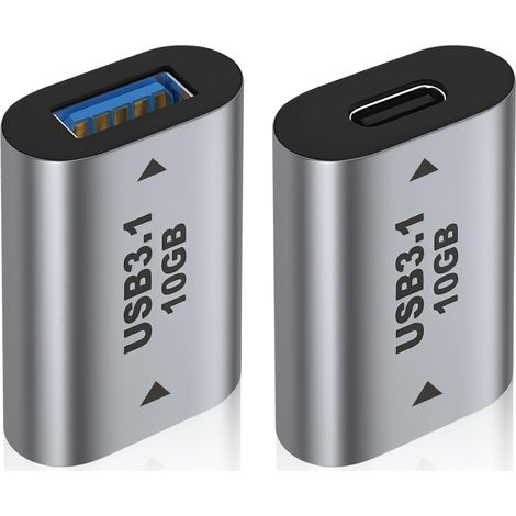 10Gbps Adaptateur USB C vers USB A, Coupleur USB 3.1 Femelle vers Type C Femelle pour Connecter des Périphériques USB et USB-C Mâles, Synchronisation des Données et Recharge (2 Pack) (1/5)