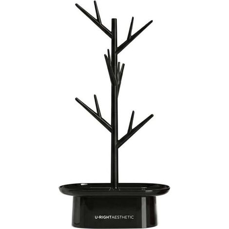 Étagère à bijoux en plastique en forme d'arbre, organiseur à suspendre pour boucles d'oreilles, colliers, bagues et boucles d'oreilles (noir) (1/5)