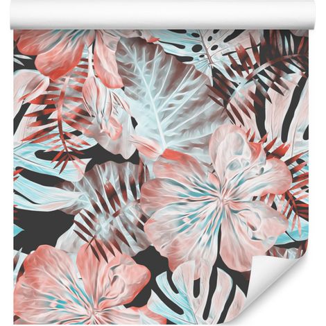 Papel pintado con hojas y flores exóticas para salón y dormitorio, 50x1000 cm. (1/5)