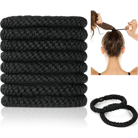 Elastique Cheveux, 8Pcs Noir Chouchous Elastiques Sans Métal, Élastiques À Cheveux Doux Tissé Accessoire De Coiffure Stylé Accessoire De Coiffure Stylé Pour Cheveux Épais Et Bouclés