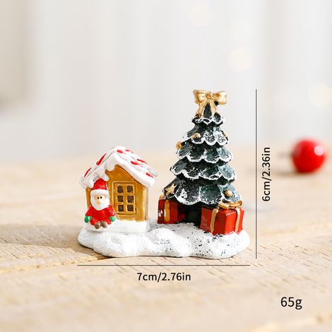 Figurine miniature de Noël maisonnette Père‑Noël, sapin et cadeaux, déco résine 7 cm