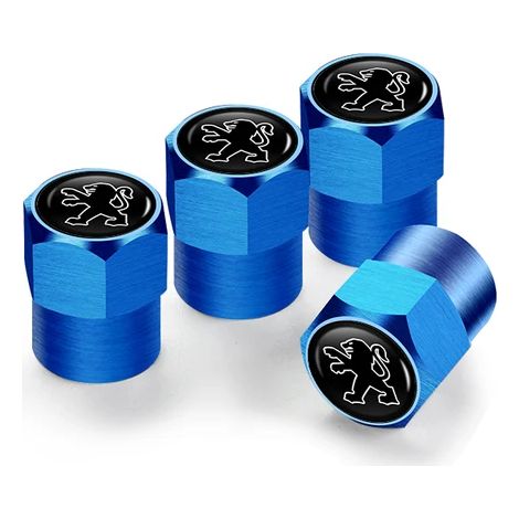 (Hexagone bleu) 4 bouchons de valve de pneu de voiture compatibles avec Peugeot 206 307 308 3008 207 208 407 508 2008 5008 107 106 205 4008 301 607 108 807 (1/5)