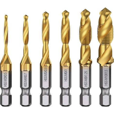 6 pièces foret à chanfreiner, HSS titane, queue hexagonale, pour métaux bois plastique, M6 M8 M10 (1/5)