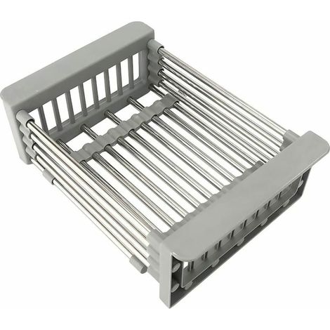 Égouttoir à vaisselle extensible en acier inoxydable antirouille, égouttoir fruits sur évier, gris – DELKEVIC (1/5)