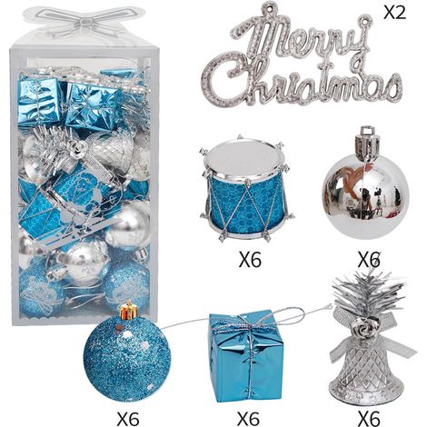 Boule De Décoration De Noël - Lot De 26 Pièces Avec Boules Sphériques Cylindriques Clochettes Boîtes Cadeaux Et Panneaux Lettres - Pour Arbre De Noël Intérieur Extérieur Fêtes Et Décorations Événement