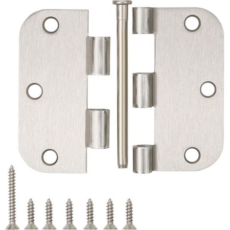AMXCNOY 10 Stück Türscharniere, satiniertes Nickel, 3,5 x 3,5 Zoll Innenmaß, 3 1/2 Zoll, gebürstetes Nickel, abgerundete Ecken (5/8 Zoll Radius), zweiflügelige Scharniere aus Eisen, silberfarben, für (1/4)