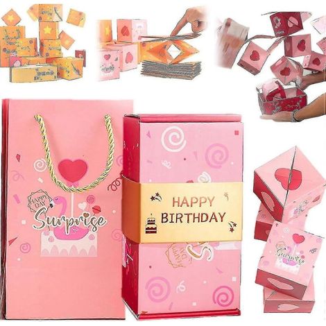 Boîte surprise, boîte cadeau enveloppe rouge pliable unique, boîte cadeau explosive avec argent surprise, cadeau d'anniversaire, Noël ou Halloween-16box-Pink (1/5)
