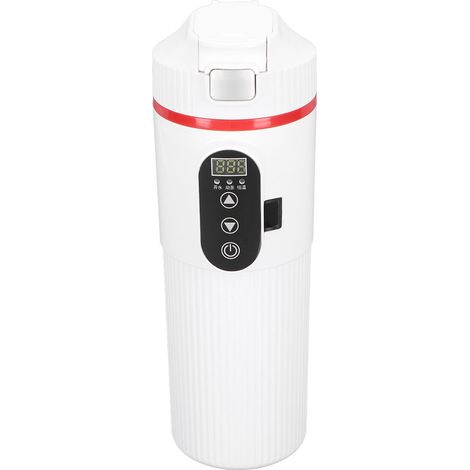 Elektrischer Wasserkocher fürs Auto (500 ml), Edelstahlbecher mit Temperaturanzeige, Zigarettenanzünderstecker, Weiß (1/5)
