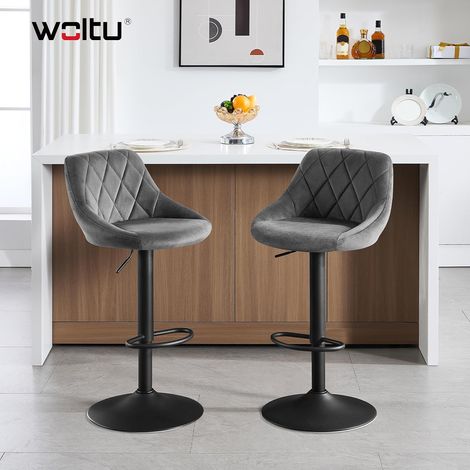WOLTU Sgabelli bar, Set di 2 Sgabelli da Bar in Velluto Sgabelli Alti Cucina con Schienale, Sedie da Bar Regolabile e Girevole, Grigio Scuro