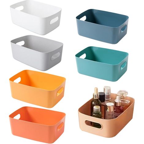 Set mit 7 Aufbewahrungskörben aus Kunststoff – Kleine Aufbewahrungsboxen in verschiedenen Farben zur Organisation von Küche, Bad und Haushalt (1/5)