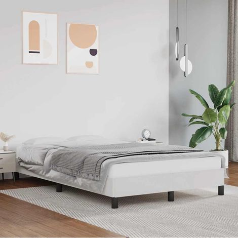 Cadre de lit 120 x 200 cm avec sommier à lattes en similicuir blanc, sans matelas, 22kg - PANGIVO (1/5)