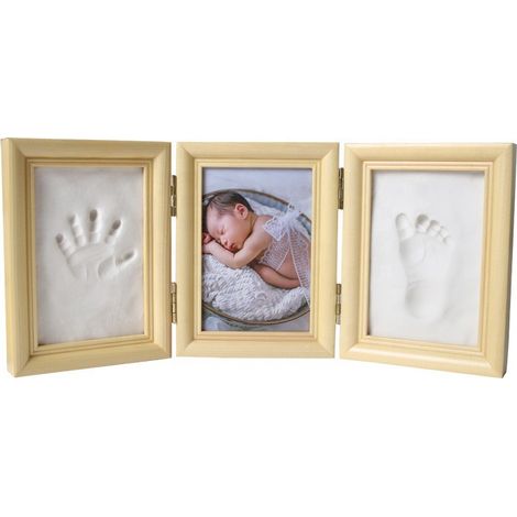 Empreintes de mains et de pieds de pleine lune de bébé pour commémorer les petits pieds du nouveau-né. Cadre photo avec empreintes de mains de bébé, souvenir du 100e anniversaire. (1/5)