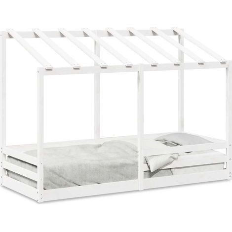 Maison Exclusive - Kinderbett mit Dach Weiß 90x190 cm Massivholz