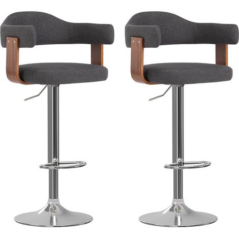 vidaXL Taburetes de bar 2 unidades madera curvada gris oscuro y tela (1/5)