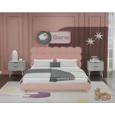 Lit enfant rose JUSTINE - NO NAME - 160 X 200 CM - Bois - Panneaux de particules - A lattes (1/4)