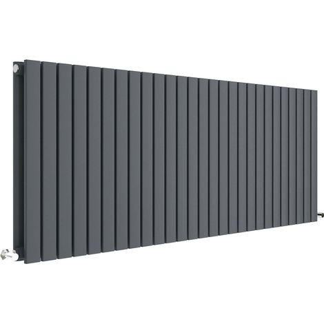 Hudson Reed Sloane Double Designer Horizontal Radiator 600mm H x 1572mm W - Anthracite (1/3)