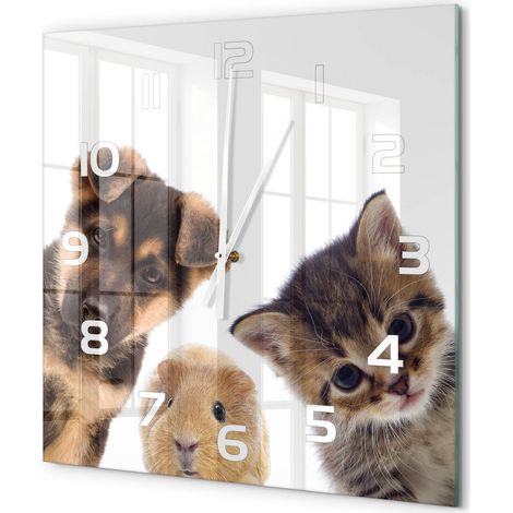 Grande Horloge Murale Carrée à Quartz en Verre Trempé Silencieuse Sans Tic-Tac Animaux de compagnie 60x60 cm (1/5)