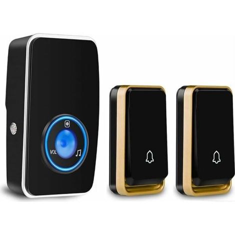 Waterproof wireless doorbell with 1 receiver and 2 self-propelled presses, black. (1/5)