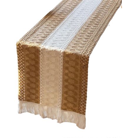 Nappe, chemin de table en coton et lin tressés, avec pompons, pour décoration de mariage et de fête prénuptiale, marron (1/5)