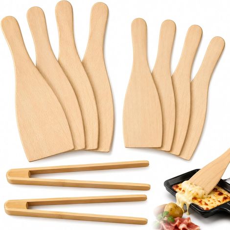 Spatule Raclette en Bois de hêtre Grattoir Spatule Anti-Adhérent pour Poêles à Raclette avec Pince Anti Rayures, Ustensiles de Cuisine (1/5)