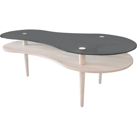 Mesa centro modelo Peanut para salón acabado cristal negro,60cm(alto) 140cm(ancho) 70cm(largo) (1/2)