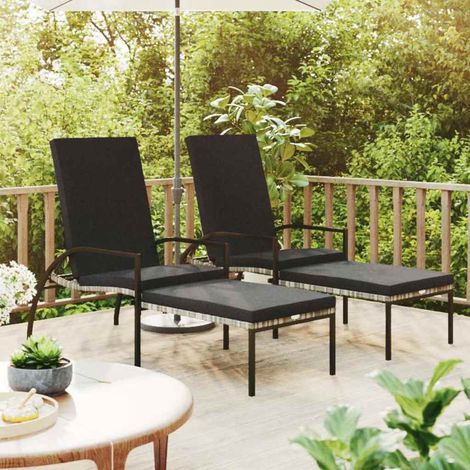 Lot de 2 Bains de soleil Chaises de jardin - Transat de jardin avec repose-pied Résine tressée Gris BV157274 - BonneVie (1/5)