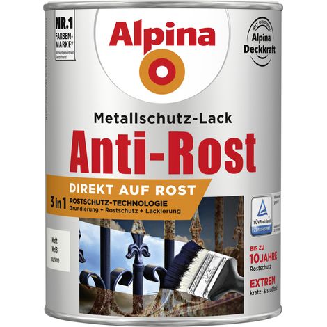 Alpina Metallschutz-Lack Anti-Rost 2,5 l weiß matt Metallack Schutzlack (1/3)