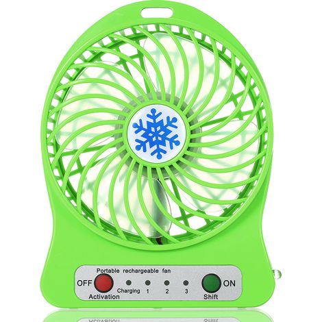 Ventilateur de bureau rechargeable avec lumière LED, mini, chargement USB, 3 modes de vitesse, éclairage LED, refroidisseur d'air (vert) (1/5)