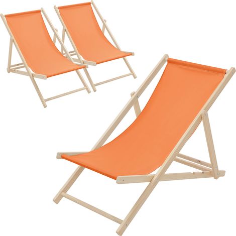 ECD Germany 3er Set Liegestuhl klappbar Orange aus Holz, verstellbare Rückenlehne, 3 Positionen, bis 120kg, Sonnenliege Gartenliege Strandliege Strandstuhl Holzklappstuhl, für Garten, Balkon & Strand
