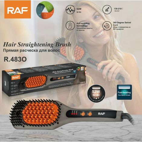 Peigne de coiffure 3 en 1 (Orange) conforme aux normes européennes, avec peigne à air chaud et fer à friser automatique