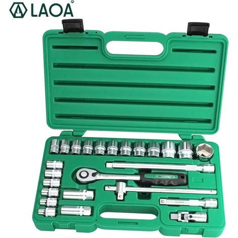LAOA – Jeu de clés à douille 30 pièces 1/4'' , Coffret à outils, Kit d'outils à cliquet, réparation de véhicules, bote d'entretien Automobile (1/5)