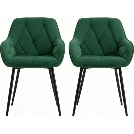 Set di 2 sedie da pranzo imbottite in velluto verde scuro con gambe in metallo MODENUIT (1/5)