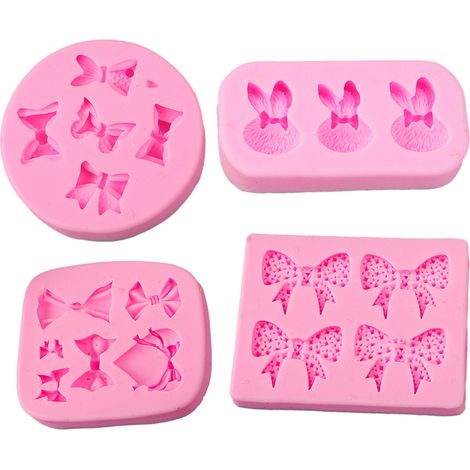 4Moule en silicone rose en forme de nœud pour fondant, idéal pour décorer les gâteaux d'anniversaire et les cupcakes. (1/5)