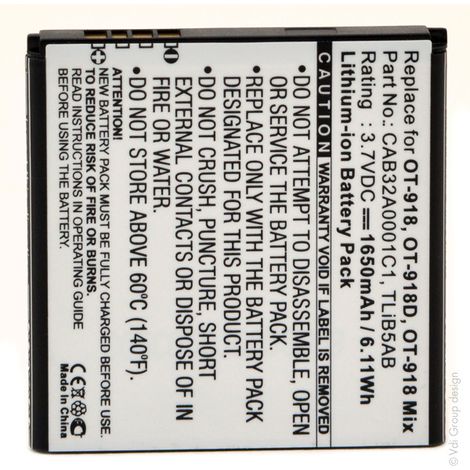 NX - Batterie téléphone, smartphone, GSM pour TCL 3.7V 1650mAh - CAB32A0001C1TLIB5AB