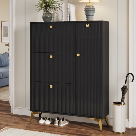 Meuble chaussures 3 abattants 1 tiroir 1 porte noir OKMYHOME (1/5)