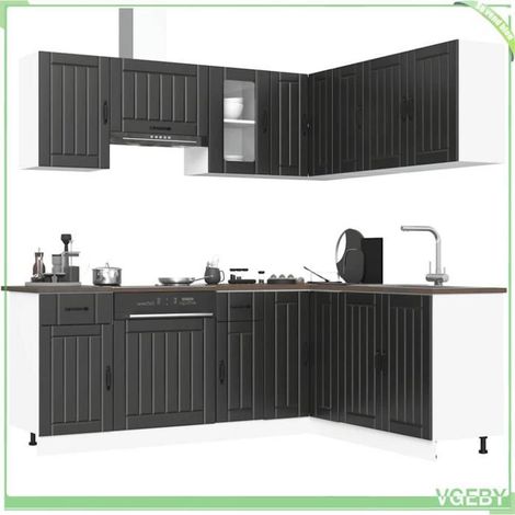 Ensemble d'armoires de cuisine 11 pièces - Kalmar - Noir - Bois d'ingénierie - Pieds réglables (1/5)