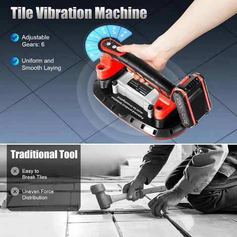Ventouse électrique sans fil avec ventouse vibrante 6 vitesses pour mur et carrelage de sol, granit, verre, céramique, 30 à 240 cm, batterie 21 V, avec 2 batteries pour granit, verre, carrelage (1/5)