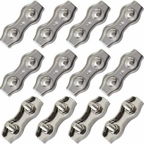 Duplex Pinces En Acier Inoxydable Double Serre CâBles Inox Connecteur De Corde Pince Serre CâBles Duplex Pince M2 Pince De CâBle Pour CâBles De CâBles MéTalliques De 1.5mm, Argent 12 PièCes (1/5)