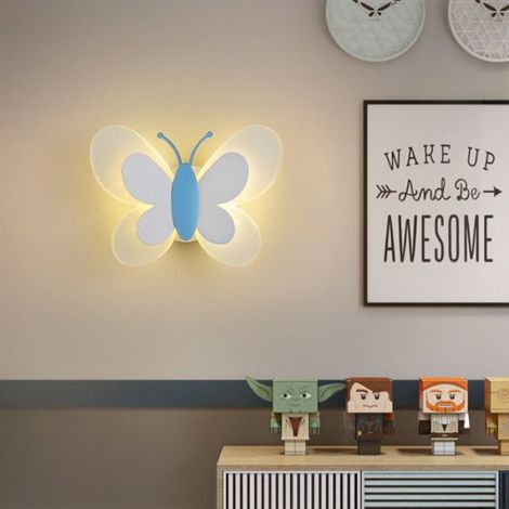 Applique Murale LED Interieur avec Interrupteur, 14W Lampe Applique de Chevet en Papillon Rose Éclairage Mural de Couleur(Bleu) (1/3)
