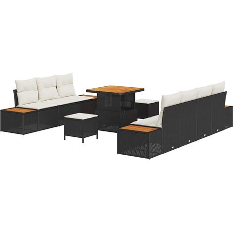 Maison Exclusive - Set Divano da Giardino con cuscino 10 pcs Nero Poly Rattan