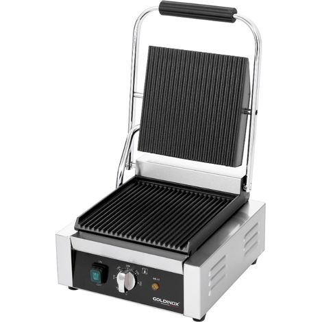 Contact Grill Panini Rainuré Haut et Bas - 235 x 225 mm PREMIUM - GOLDINOX (1/4)