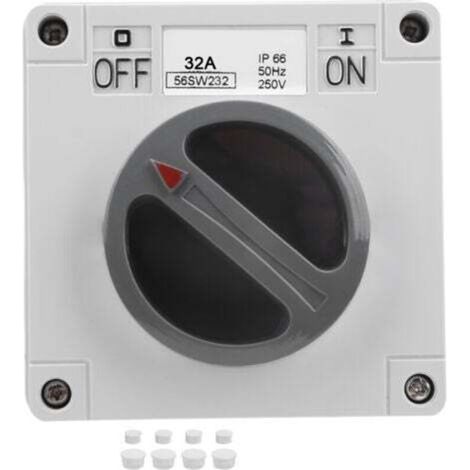 Interrupteur étanche IP66 2P 32 A – Commutateur rotatif marche/arrêt avec voyant intégré, 250 V – Pour usage industriel et extérieur (1/4)
