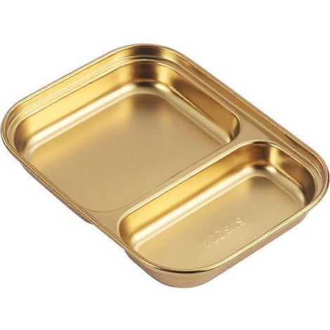 Assiette compartimentée en acier inoxydable, deux grilles, plateau de service-17.5X13.5cm-Golden