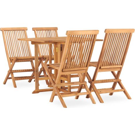 Ensemble repas extérieur pliable 5 pièces en teck massif, table et 4 chaises, 43.82kg - PANGIVO (1/5)